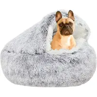 Merkloos Cama redonda de felpa para mascotas en color gris, de 65 cm de diámetro, ideal para perros pequeños y gatos