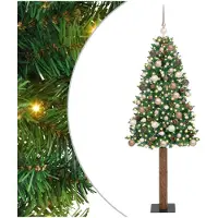 vidaXL Árbol de Navidad delgado con 300 luces LED, base incluida, color verde, 180 cm