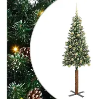 vidaXL Árbol de Navidad delgado con 300 luces LED, base incluida, color verde, 180 cm
