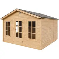 Timbela M735+M735G Caseta Jardín Exterior de Madera 370x360 cm, Cobertizo Jardín Exterior con 3 Ventanas, Puerta Acristalada, Tejas Bituminosas Incluidas, con Suelo