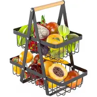 LTPRTZ Cesta para frutas - Estante - Organizador de cocina - Diseño desmontable - 26 x 17,5 x 29,5 cm - Negro