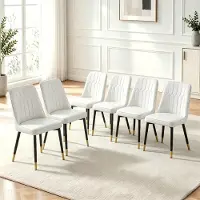Ninkear Juego de 6 sillas de comedor, tapizadas en poliuretano (PU), con respaldo acolchado y patas de metal (blanco y negro)