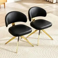 Ninkear Silla giratoria, estructura de metal, tapizada, con giro de 360° (negro, dorado)