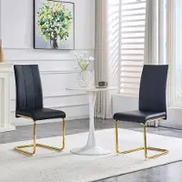 Ninkear Silla de comedor, tapizada en cuero sintético (PU), estructura de metal, diseño ergonómico (negro y dorado)