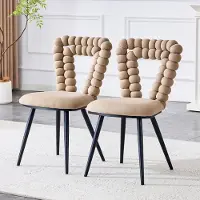 Ninkear Juego de 2 sillas de comedor, tapizadas en terciopelo, con respaldo triangular y patas de metal (color camel)