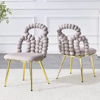 Ninkear Juego de dos sillas de comedor, tapizadas en terciopelo, con respaldo de esferas doradas (gris claro)