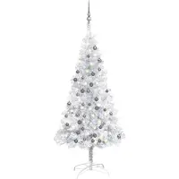 vidaXL Árbol de Navidad artificial, con luces y adornos, color plateado, 150 cm
