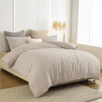 Merkloos Juego de ropa de cama de microfibra, incluye un edredón de 240 x 220 cm y dos fundas de almohada de 80 x 80 cm, color beige