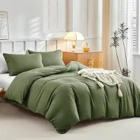 Merkloos Funda de edredón verde oliva de 240x220 cm, juego de 3 piezas que incluye 2 fundas de almohada de 65x65 cm, fabricado en microfibra y con cierre de cremallera