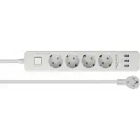 DeLOCK Regleta de enchufes , 4 enchufes, con protección contra sobretensiones y cargador USB, color blanco