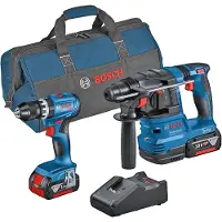 Bosch Kit combinado de 2 piezas, 18V: GSB 18V-45 + GBH 18V-22 + 2 baterías de 4.0Ah, cargador rápido