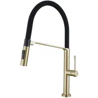 VBChome Grifo de cocina , color champán dorado, con ducha de mano flexible, giratorio 360°, 2 tipos de chorro, cartucho cerámico, monomando, altura de 475 mm