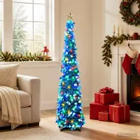 Syfax Árbol de Navidad LED plegable con estrella 150 cm 50 LED PET