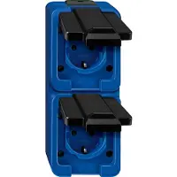 Merten Enchufe doble SCHUKO, modelo 229286, vertical, color azul, resistente a golpes