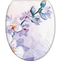 Sanilo Asiento de inodoro con sistema de cierre suave y sistema de fijación rápida, diseño "Orquídea". Asiento de inodoro directamente del fabricante. Tapa de inodoro, asiento de inodoro