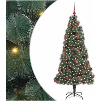 vidaXL Árbol de Navidad artificial preiluminado con juego de bolas, color verde