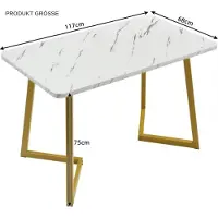 StarTech.com Mesa de comedor - Rectangular - 117 x 68 x 75 cm - Tablero de MDF con aspecto de mármol - Estructura de madera - Blanco/Dorado