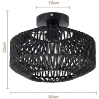 StarTech.com Lámpara de techo estilo boho – Lámpara para montaje en superficie – Ratán trenzado a mano – Casquillo E27 – 1 fuente de luz – Sin bombilla – Color negro