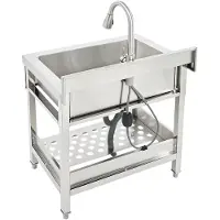StarTech.com Fregadero de un seno con grifo extraíble, acero inoxidable, un orificio para el grifo, color plateado