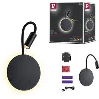 Paulmann Aplique de pared LED recargable Miora, negro, brazo flexible, atenuador de