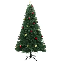 StarTech.com Árbol de Navidad artificial - Árbol de Navidad de 2,1 metros - 250 luces LED de color blanco cálido - Adorno con forma de estrella en la punta - Adornos navideños rojos y dorados