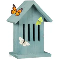 Merkloos Casa para mariposas insectos colgante - Turquesa - 25,5 x 18,5 x 12 cm - Puerta lateral
