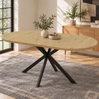 StarTech.com Mesa de comedor extensible - 120–160 x 80 cm - Para 4–6 personas - Tablero ovalado - Patas de madera cónicas - Estilo minimalista y moderno - Color madera