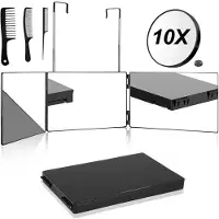 StarTech.com Espejo de maquillaje portátil: diseño de tres partes plegables, doble cara, forma rectangular, rotación de 360°, gancho telescópico con ajuste de altura, 91,5 cm