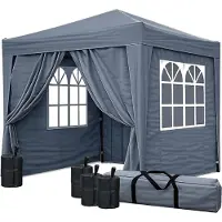 Merkloos Carpa pop-up plegable - 2 x 2 m - Gris humo - Con 4 paredes laterales y pesos de base