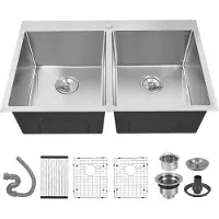 StarTech.com Fregadero de cocina - Doble seno (50/50) - 84 x 56 cm - Acero inoxidable 304 - Para encastrar - Calibre 16 - Sin grifo - Plateado claro