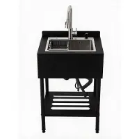 StarTech.com Lavabo independiente - Lavabo de una sola cuba - 65 x 53 x 100 cm - Acero inoxidable 304 - Con grifo - Incluye superficie de escurrido y espacio de almacenamiento - Estructura negra, cuba plateada