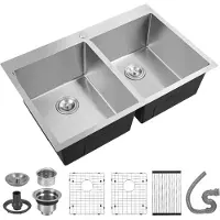 StarTech.com Fregadero de acero inoxidable - Fregadero de cocina - 83,8 x 55,9 x 22,9 cm - Doble seno - Con tabla de cortar - Sin grifo - Un orificio para grifo