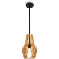 Maytoni Lámpara colgante , pantalla de madera negra, diámetro 20 cm, casquillo E27, 40W, diseño Roots