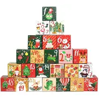 Merkloos Calendario de adviento para llenar - 24 cajas - 7 x 7 x 7 cm - Motivos navideños