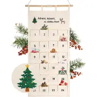 Merkloos Calendario de Adviento para llenar - De tela - 24 bolsillos 12 x 13 cm - Beige - Para colgar en la pared, la puerta o la chimenea