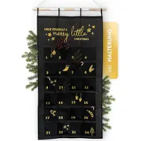 Merkloos Calendario de Adviento - Para llenar - Calendario de pared - 70 x 130 cm - 24 compartimentos - Negro y dorado
