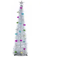 Merkloos Árbol de Navidad artificial - Plegable - Con luces LED - 150 cm - Plateado