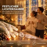 VA-Cerulean Cortina LED , 3 x 3 metros, 300 LEDs, luz blanca cálida, 8 modos de iluminación, con enchufe de red