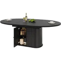 StarTech.com Mesa de comedor extensible, ovalada, con espacio de almacenamiento, para 4-6 personas, dimensiones: 118–158 × 118 × 76,5 cm, fabricada en MDF, color negro