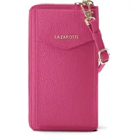 Lazarotti Cartera de piel de Bolonia con cremallera envolvente y funda de teléfono móvil, 19 cm fucsia