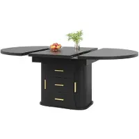 StarTech.com Mesa de comedor extensible - Mesa de comedor ovalada - 118–158 cm - 6 plazas - 3 niveles de almacenamiento - MDF - Color negro