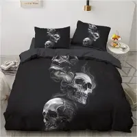 Merkloos Juego de funda de edredón con estampado de calavera, 135 x 200 cm, incluye funda de almohada de 80 x 80 cm, fabricado en microfibra