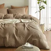 Merkloos Juego de ropa de cama de musselina marrón, 155 x 220 cm, de 2 piezas, que incluye una funda de edredón y dos fundas de almohada de 80 x 80 cm