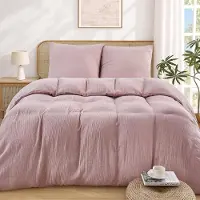 Merkloos Juego de funda de edredón de musselina rosa, 155 x 220 cm, con dos fundas de almohada de 80 x 80 cm