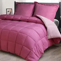Merkloos Juego de cama de 240x220 cm con 2 fundas de almohada de 65x65 cm, color rosa, reversible con costura acolchada