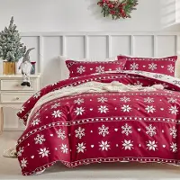 Merkloos Juego de funda de edredón navideño de 240 x 220 cm con 2 fundas de almohada de 50 x 75 cm, color rojo con copos de nieve y renos