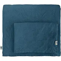Merkloos Juego de funda de edredón de lino en color azul petróleo, de 140 x 200 cm, con dos fundas de almohada de 50 x 70 cm