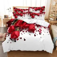 Merkloos Juego de funda de edredón con estampado de rosas en 3D, de 3 piezas, que incluye 2 fundas de almohada, tamaño 135 x 200 cm