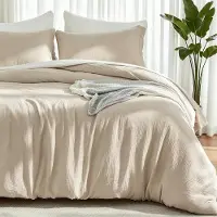 Merkloos Juego de fundas nórdicas de musselina, 100% algodón, de 4 piezas: 2 fundas de 135x200 cm y 2 fundas de 80x80 cm, color beige