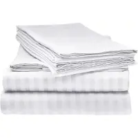 Merkloos Juego de funda de edredón de satén con rayas, 100% algodón, densidad de hilo 400, incluye fundas de almohada, tamaño King, color blanco
